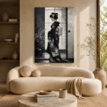 Black & Pearl Monochrome Geisha Art Canvas Print - Image 9