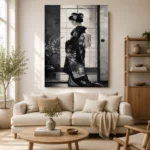 Black & Pearl Monochrome Geisha Art Canvas Print - Image 10