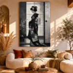 Black & Pearl Monochrome Geisha Art Canvas Print - Image 11