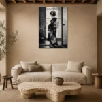 Black & Pearl Monochrome Geisha Art Canvas Print presented in a sophisticated home setting