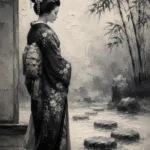 Smoky Gray & Ivory Monochrome Geisha Art Canvas Print