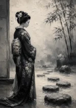 Smoky Gray & Ivory Monochrome Geisha Art Canvas Print