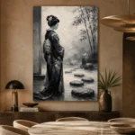 Smoky Gray & Ivory Monochrome Geisha Art Canvas Print - Image 7