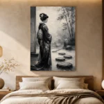 Smoky Gray & Ivory Monochrome Geisha Art Canvas Print - Image 8