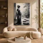 Smoky Gray & Ivory Monochrome Geisha Art Canvas Print - Image 9