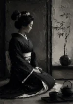 Graphite Chiaroscuro Monochrome Geisha Art Canvas Print