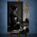 Graphite Chiaroscuro Monochrome Geisha Art Canvas Print - Image 2