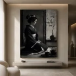 Graphite Chiaroscuro Monochrome Geisha Art Canvas Print - Image 4