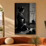 Graphite Chiaroscuro Monochrome Geisha Art Canvas Print - Image 6