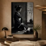 Graphite Chiaroscuro Monochrome Geisha Art Canvas Print - Image 7