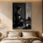 Graphite Chiaroscuro Monochrome Geisha Art Canvas Print - Image 8