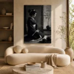 Graphite Chiaroscuro Monochrome Geisha Art Canvas Print - Image 9