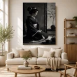 Graphite Chiaroscuro Monochrome Geisha Art Canvas Print - Image 10