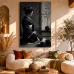 Graphite Chiaroscuro Monochrome Geisha Art Canvas Print - Image 11
