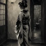 Pearl Lantern Monochrome Geisha Art Canvas Print