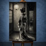 Pearl Lantern Monochrome Geisha Art Canvas Print - Image 2