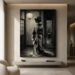 Pearl Lantern Monochrome Geisha Art Canvas Print - Image 4