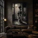 Pearl Lantern Monochrome Geisha Art Canvas Print - Image 5