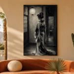 Pearl Lantern Monochrome Geisha Art Canvas Print - Image 6