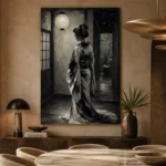 Pearl Lantern Monochrome Geisha Art Canvas Print - Image 7