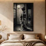 Pearl Lantern Monochrome Geisha Art Canvas Print - Image 8