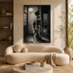 Pearl Lantern Monochrome Geisha Art Canvas Print - Image 9