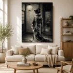 Pearl Lantern Monochrome Geisha Art Canvas Print - Image 10