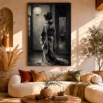 Pearl Lantern Monochrome Geisha Art Canvas Print - Image 11