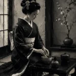 Graphite & Porcelain Monochrome Geisha Art Canvas Print