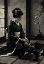 Graphite & Porcelain Monochrome Geisha Art Canvas Print