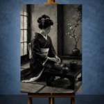Graphite & Porcelain Monochrome Geisha Art Canvas Print - Image 2