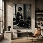 Graphite & Porcelain Monochrome Geisha Art Canvas Print - Image 3