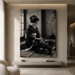 Graphite & Porcelain Monochrome Geisha Art Canvas Print - Image 4