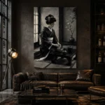 Graphite & Porcelain Monochrome Geisha Art Canvas Print - Image 5