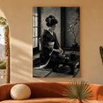 Graphite & Porcelain Monochrome Geisha Art Canvas Print - Image 6