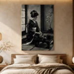 Graphite & Porcelain Monochrome Geisha Art Canvas Print - Image 8