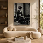 Graphite & Porcelain Monochrome Geisha Art Canvas Print - Image 9