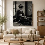 Graphite & Porcelain Monochrome Geisha Art Canvas Print - Image 10