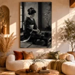 Graphite & Porcelain Monochrome Geisha Art Canvas Print - Image 11