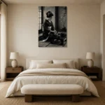 Graphite & Porcelain Monochrome Geisha Art Canvas Print showcased in an elegant minimalist interior