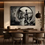 Ash Gray Moon Gate Monochrome Geisha Art Canvas Print - Image 5