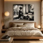 Ivory Gray Tea House Monochrome Geisha Art Canvas Print - Image 9