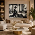 Ivory Gray Tea House Monochrome Geisha Art Canvas Print - Image 10