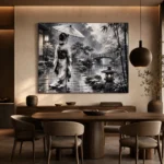 Smoky Silver Rain Monochrome Geisha Art Canvas Print - Image 5