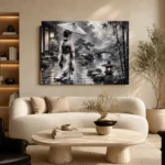Smoky Silver Rain Monochrome Geisha Art Canvas Print - Image 7