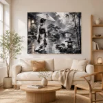 Smoky Silver Rain Monochrome Geisha Art Canvas Print - Image 8