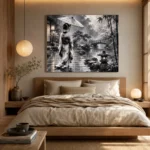 Smoky Silver Rain Monochrome Geisha Art Canvas Print - Image 9