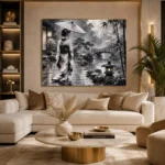 Smoky Silver Rain Monochrome Geisha Art Canvas Print - Image 10