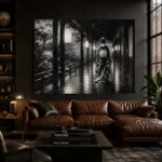 Graphite Lantern Corridor Monochrome Geisha Art Canvas Print - Image 4