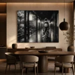 Graphite Lantern Corridor Monochrome Geisha Art Canvas Print - Image 5